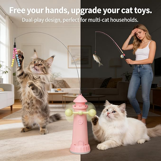 Interactive Cat Toy for Indoor Cats, Suction Cup Cat Wand Toy with 2 Play Modes, Self-Play Enrichment Cat Toy, Enhanced Suction Cup, Boredom Relief & Exercise for Cats (Apple Green)