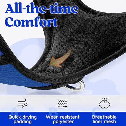 rabbitgoo Dog Harness for Large Dogs, No Pull Pet Vest with 3 Buckles, Adjustable Soft Padded Pet Harness with Easy Control Handle and Reflective Strips, Royal Blue, XL