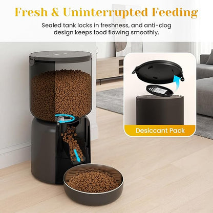 Fansafurn Automatic Cat Feeder with 2K HD Camera, Automatic Dog Feeder with App Control via 2.4G/5G WiFi, Dual Power System & Voice Recording, 4L Food Dispenser for Cats and Small Dogs, Black