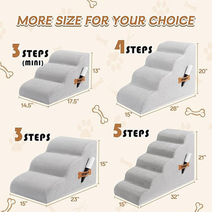 Romrol Dog Stairs Ramp for Beds Couches, Extra Wide Pet Steps with Durable Non-Slip Waterproof Fabric Cover, Dog Slope Stairs for Small Dogs and Cats or Pets Friendly, 3-Tiers, 13 Inch,Light Grey