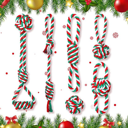 Zubebe 16 Pieces Christmas Dog Rope Toys Christmas Dog Chewing Toys Classic Interactive Toys for Christmas Large Medium Dogs Chewing Teething Cleaning and Training