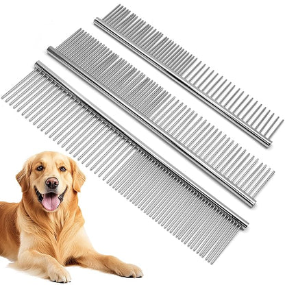 Biaungdo 3 Pcs Dog Grooming Combs Set, Metal Dog Comb for Removing Tangles and Knot, Cat Brush Grooming Tool for Long Haired Pets(7.48 x 1.65 inch & 7.4 x 1.3 inch & 6.5 x 1.14 inch)