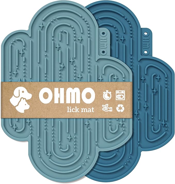OHMO-Cactus Lick Mat for Dogs and Cats(2 Pack) Easy to Clean Pet Slow Feeder with Suction Cups, Licking Pad for Anxiety Relief and Boredom Reduction