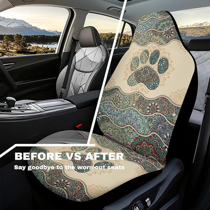 Dog Paw Car Seat Cover, Non-Slip Auto Front Seat Covers Automobile Seats Protectors Car Accessories for Vehicle, Cars, Sedan, Truck, SUV, Van