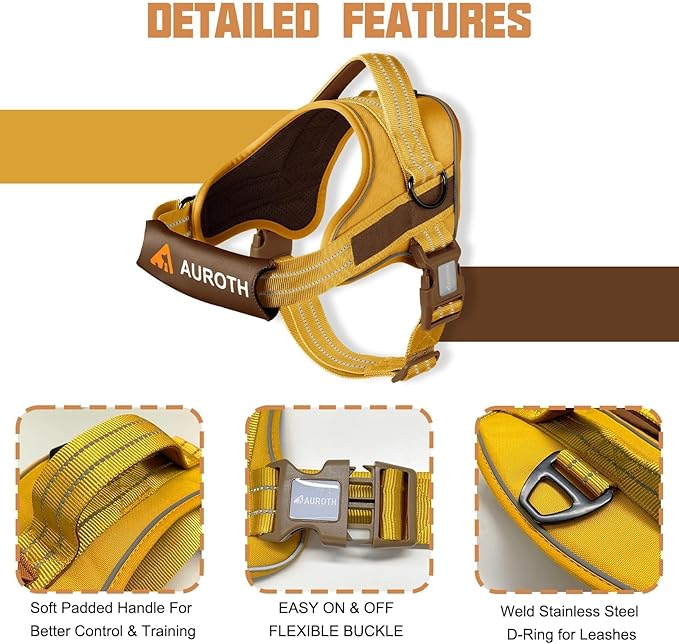 AUROTH Dog Harness and Leash Set, Soft Padded Service Dog Vest with 5.25FT Dog Leash, No Choke, Easy On Pet Vest, Adjustable Reflective No Pull Dog Harness Small Sized Dog, Easy Walking and Training