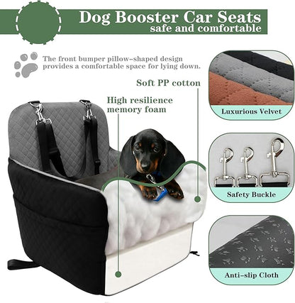 Dog Car Seat for Small/Medium Dogs,2 Adjustable Seat Belt,Memory Foam with Soft Fabric Pets Travel Car Bed with Non-Slip Bottom,Easily Installed in Front and Back seats,Removable and Washable(H-blagre