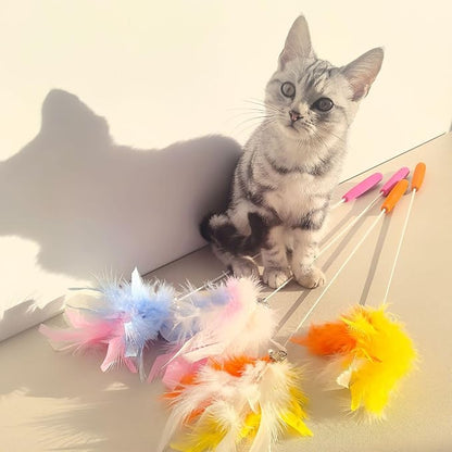 Interactive Cat Teaser Wand with Colorful Feathers & Double Bells, Irresistible Wiggle for Indoor Cats, Chew-Resistant Kitten Toy(Pink)