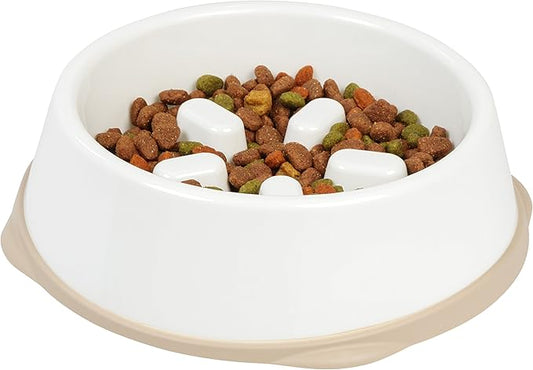 IRIS USA 4 Cups Slow Feeder Dog Bowl, Anti-Choking, Anti-Slip, Dog Slow Feeder, Puzzle Bowl Toy, Healthy Digestion, Short snouted, Dogs Cats & Other Pets, BPA, PVC, Phthalate Free, White/Beige