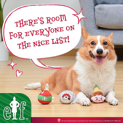 Elf: Holiday Plush Squeaker Buddy The, Clausometer, and Ornament Ball Set - 3pc Toy Set(3”)