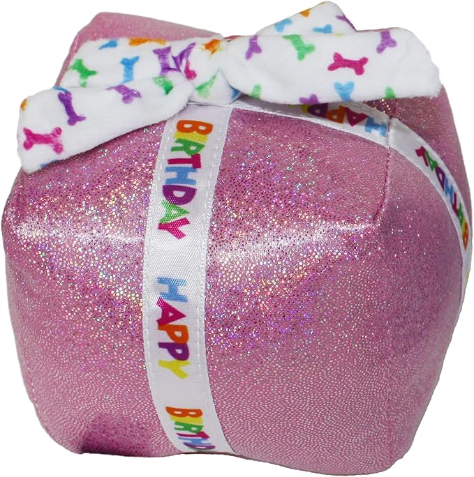 Multipet Birthday Cake Slice Dog Toy - Birthday Toy w/Squeaker & Crinkles - Polyester Plush Toys for Chewing & Playing - Perfect Dog Gifts for All Dogs (5.5”, Pink)