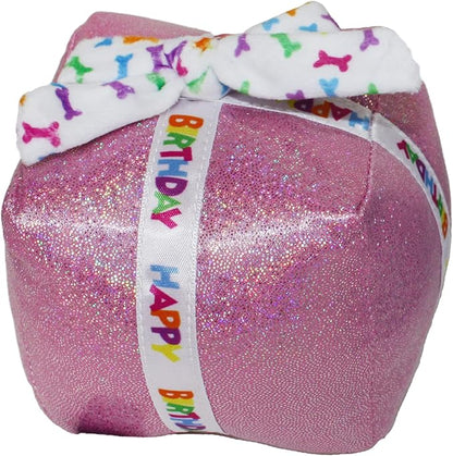 Multipet Birthday Cake Slice Dog Toy - Birthday Toy w/Squeaker & Crinkles - Polyester Plush Toys for Chewing & Playing - Perfect Dog Gifts for All Dogs (5.5”, Pink)