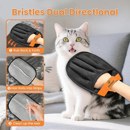 Premium Pet Hair Removal Glove for Cats & Dogs – Upgraded Dual-Directional Electrostatic Grooming Mitt, Reusable Fur Remover Brush for Clothes, Furniture, Couch, Laundry & Car Seats