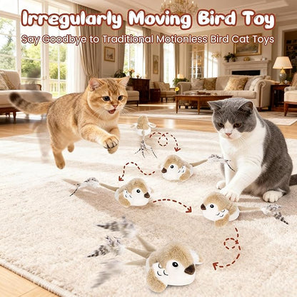 Moving Cat Toy Automatic Cat Toys Interactive Bird Cat Toy with Catnip Toys Wagging Tail Chirp Tweet Rechargeable Interactive Kitten Toy（No Flying Bird）
