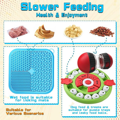 Dog Puzzle Feeder for Small/Middle Breeds - Adjustable Treat Dispenser Funny Slow Feeder Puppy Enrichment Training Toy Pet Interactive Toys Lick Mat Dogs to Keep Dog/Cat Busy