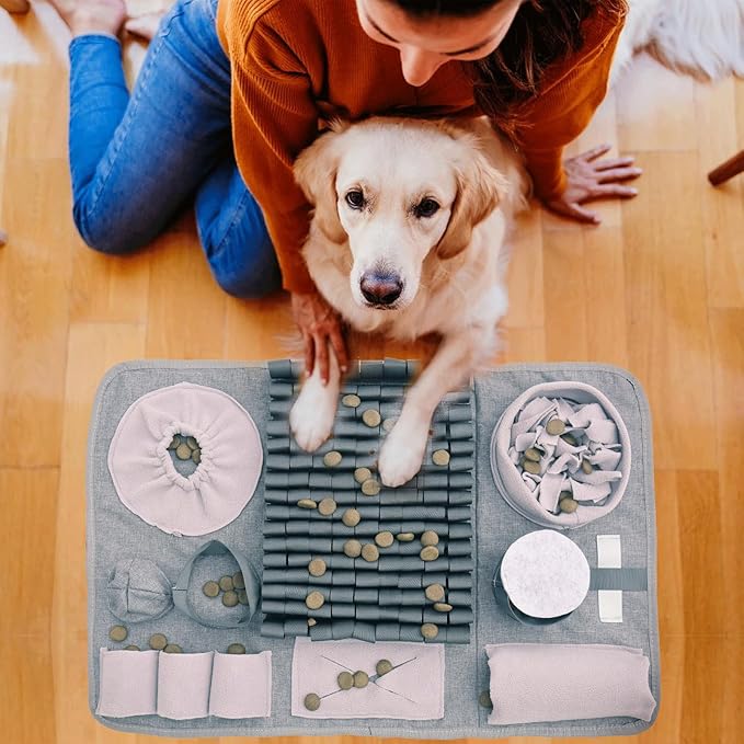 Snuffle mat for Dogs Iteractive Dog Puzzle Toy Used for Training Stress Relief This sniffing mat effectively slows your dog's eating pace. Suitable for indoor and outdoor use. Gray (26 x 17 inches)