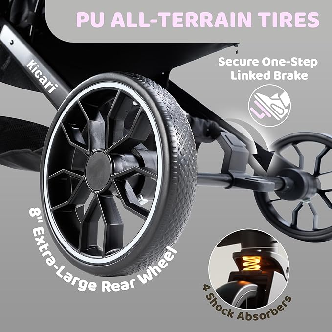 All-Terrain Dog Stroller for Small to Medium Dogs, Pet Stroller for Dogs & Cats Outdoor Walks, One-Hand Easy Fold, Double-Layer Anti-UV & Waterproof Canopy & Breathable Mesh, Charcoal Gray