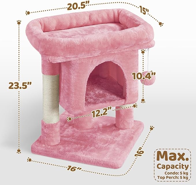 Yaheetech 23.5in Cat Tree Tower, Cat Condo with Sisal-Covered Scratching Posts, Cat House Activity Center Furniture for Kittens, Cats and Pets - Pink