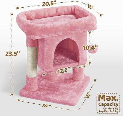 Yaheetech 23.5in Cat Tree Tower, Cat Condo with Sisal-Covered Scratching Posts, Cat House Activity Center Furniture for Kittens, Cats and Pets - Pink