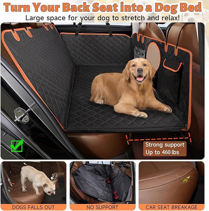 Hard Bottom Back Seat Extender for Dogs, Dog Car Seat Cover for Back Seat, Holds 420lbs, Durable Waterproof Pet Car Bed Dog Hammock for SUV/Car/Small Truck (Black)