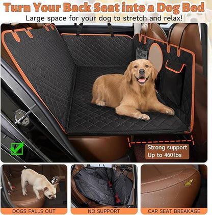 Hard Bottom Back Seat Extender for Dogs, Dog Car Seat Cover for Back Seat, Holds 420lbs, Durable Waterproof Pet Car Bed Dog Hammock for SUV/Car/Small Truck (Black)