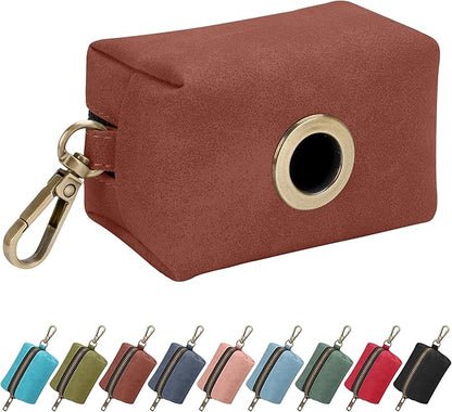 Didog Classic Dog Poop Bag Holder, Easy-Pull and Elegant PU Leather Pet Waste Bag Dispenser for Leash with Carabiner Clip, Includes 1 Roll Dog Waste Bag for Daily Walking,Brown