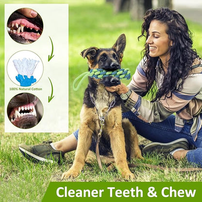 Tree Tugger Dog Toy, Retractable Dog Bungee Tug Toy, Tether Tug Outdoor Dog Toy, Interactive Tether Tug of War Toy with 32.8 ft Rope, Spring Pole Kit, 2 Chew Rope Toys for Pitbull Medium, Large Dog