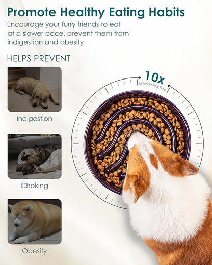 vancasso Slow Feeder Dog Bowl, 1.5 Cup Ceramic Slow Feeding Food Dish for Small and Medium Breed, Puzzle Dog Food Bowl for Fast Eater, Dark Purple