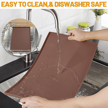 Hubulk Dog Feeding Mat,100% Waterproof Food Grade Silicone Pet Food and Water Bowl Placemat,Dishwasher, High Raised Edge to Prevent Spills,Nonslip Tray to Stop Messes on Floor（32"x24"x1.0", Brown）