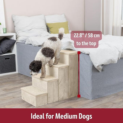 Trixie Velour Foldable 4-Step Pet Stairs with Storage, Collapsible, Storage Compartments for Pet Toys, Beige
