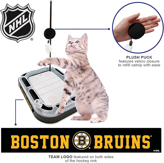 Pets First NHL Boston Bruins Hockey Field Scratching Pad with Interactive Cat Ball Bell Toy Set