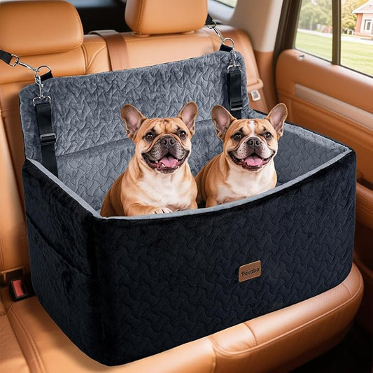 Dog Car Seat for Large Medium Dogs up to 60 lbs – Elevated Dog Booster Seat for Cars with Extra-Safe 14in High Front, Memory Foam Cushion, Washable Cover, Backseat Pet Car Bed (Black/Grey)