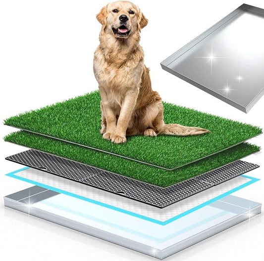 Upgrade Stainless Steel Dog Grass Pad with Tray, 34"x 23.6"Potty Training System for Dogs, 4-Layer Quick Drainage & Odor Control, Heavy Duty Indoor Outdoor Grass Turf for Balcony, Porch, Home Use