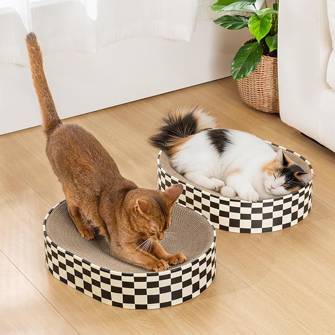 2 Pack Oval Cat Scratcher Bowl, Curved Cardboard Scratching Pad Bed for Indoor Kittens, Mess-Free Enclosed Lounge Nest, Furniture Protector, Medium