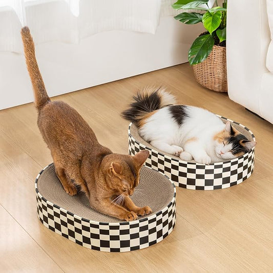 2 Pack Oval Cat Scratcher Bowl, Curved Cardboard Scratching Pad Bed for Indoor Kittens, Mess-Free Enclosed Lounge Nest, Furniture Protector, Medium