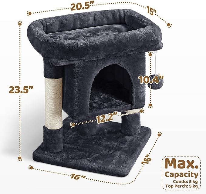 Yaheetech 23.5in Cat Tree Tower, Cat Condo with Sisal-Covered Scratching Posts, Cat House Activity Center Furniture for Kittens, Cats and Pets - Black