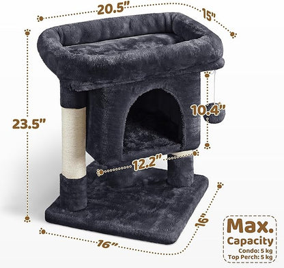 Yaheetech 23.5in Cat Tree Tower, Cat Condo with Sisal-Covered Scratching Posts, Cat House Activity Center Furniture for Kittens, Cats and Pets - Black