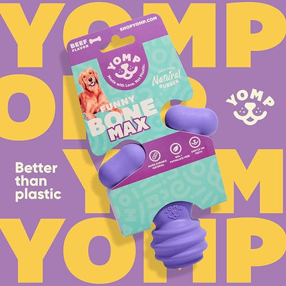 Yomp FunnyBone MAX: All-Natural Rubber Dog Toy, Nontoxic, Safe for Pet Play (Purple)