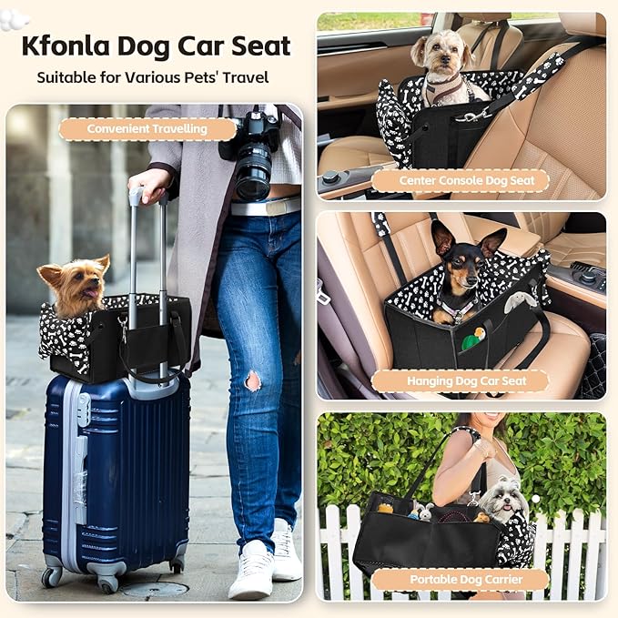 Center Console Dog Car Seat, Portable Pet Cat Puppy Booster Armrest Carseat, Anti-Collapse Pet Car Seat with Safety Leash, Adjustable Straps, Storage Pockets, Support Pet Up to 15lbs (Black)