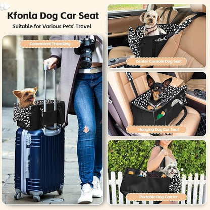 Center Console Dog Car Seat, Portable Pet Cat Puppy Booster Armrest Carseat, Anti-Collapse Pet Car Seat with Safety Leash, Adjustable Straps, Storage Pockets, Support Pet Up to 15lbs (Black)
