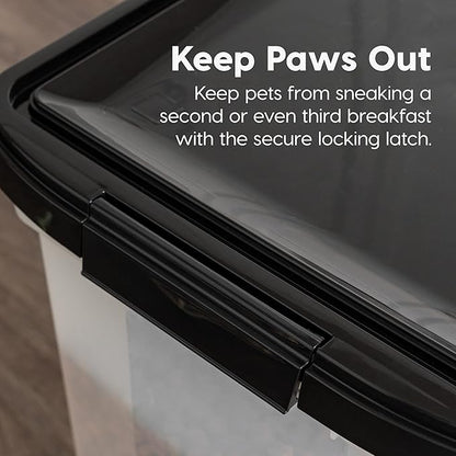 IRIS USA Airtight Dog Food Storage Container, WeatherPro, Up to 25 lbs, Removable Wheels, for Dog Cat Bird and Other Pet Food Storage Bin, Keep Fresh, Translucent Body, Made in USA, Clear/Black