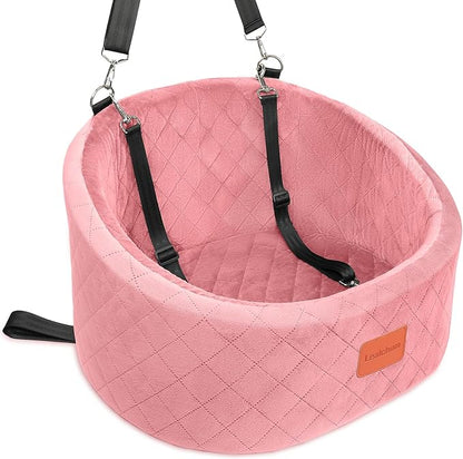 Lealchum Dog Car Seat for Small Dogs Up to 30 Lbs,Ultra Soft Fabric Fill in Comfy Memory Foam,Happy Pet Ride,2 Safety Dog Leashes,Fully Detachable and Washable,Anti Slip Base(Pink)