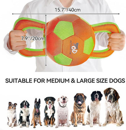 ALL FOR PAWS Dog Ball with Handles, Dog Toy with Squeaker, Interactive Tug of War Ball Toy for Medium and Large Dogs,15.7 x 7.9 x 7.9 Inch