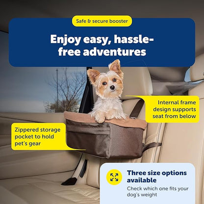 PetSafe Happy Ride Booster Seat for Dogs - Open Road Comfort - Safe Tether System - Zipper Pouch Dog Seat - Machine Washable Fleece Liner - Easy Install Design - Brown - Up to 12 lb