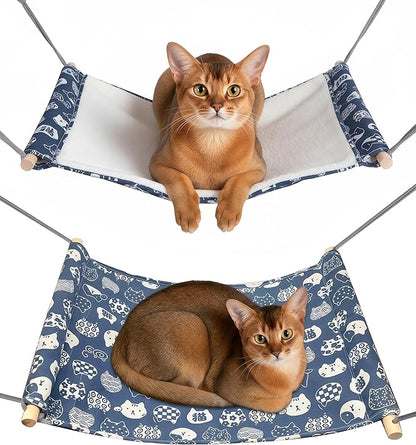 Reversible Cat Hanging Hammock 2 Pieces Soft Pet Cage Hammock with Adjustable Straps and Metal Hooks Double Sided Hanging Bed for Small Rabbits Ferret Cat