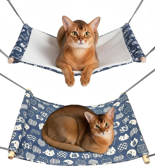 Reversible Cat Hanging Hammock 2 Pieces Soft Pet Cage Hammock with Adjustable Straps and Metal Hooks Double Sided Hanging Bed for Small Rabbits Ferret Cat
