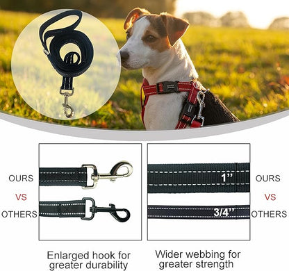 Dual Padded Handle Walking And Training Standard Leashes For Large Dogs With Reflective Stitching,360° Rotatable Heavy Duty Metal Buckle,D-Ring,Durable Nylon,6Ft Long For Big Dogs Over 70 Pounds Black