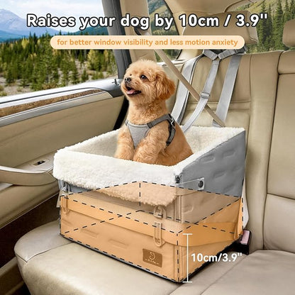 Dog Car Seat for Small Dogs – Patented Safety Buckle, Booster Seat with Safety Leash, Travel Car Seats for Dogs Up to 35 lbs – Secure, Comfortable, Easy Install, Fits Cars/SUVs/Trucks