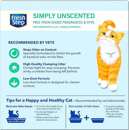 Fresh Step Cat Litter, Unscented, Odor Control | Clumping Formula | Activated Charcoal | 14 lb | Pack of 2