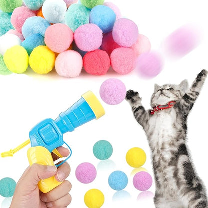 31Pcs Cat Ball Toy Launcher Gun,Cat Balls Fetch Toy,30Pcs Plush Fuzzy Balls Launcher Cat Toy for Cats with 1 Gun,Funny Interactive Cat Toys for Bored Indoor Adult Cats,Cute Kitten Kitty Toys