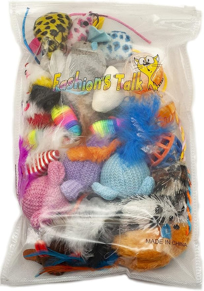 Fashion's Talk Mouse Cat Toys Mixed Bag 27 Assorted Mice Toy for Cats Kitten Catnip,Feather,Furry,Rattle,Plush,Interactive Kitty Toys